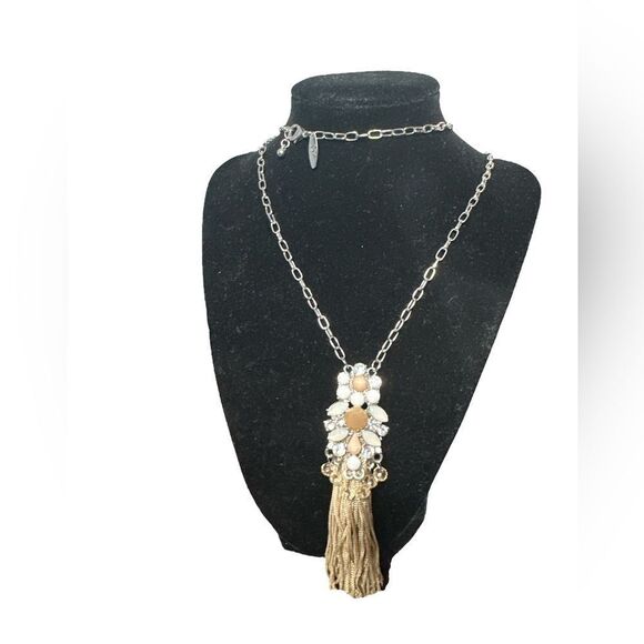 New York & Co Silver Tone Fringes Necklace approximately 20” long 
Adjustable - Picture 1 of 3
